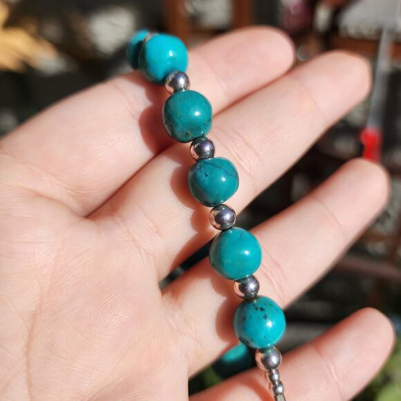 Relios Carolyn Pollack Bracelent Genuine Turquoise 925 Sterling Silver Beaded - Picture 8 of 11